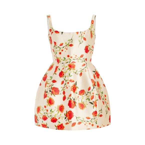 De La Vali Lola Floral Ivory Polyester Satin Twill Mini Dress Size 10 - Picture 1 of 4